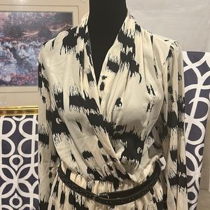Everly Cream & Black long sleeve silky shear printed mini dress.